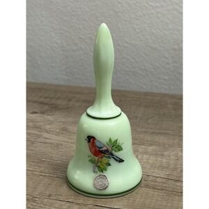 Westmoreland Mint Green Glass Bell with Hand Painted Birds